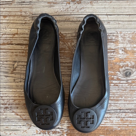 Tory Burch Black Leather Ballerina Flats Size 6 1/2 - Picture 1 of 7
